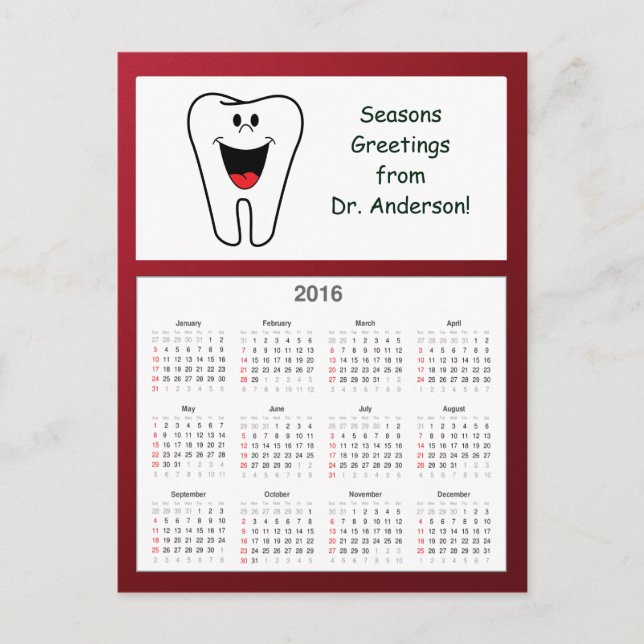 Cartão Postal De Festividades Feriados Felizes dos Dentes do Calendário de 2016 (Frente)