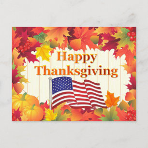 Cartão Postal De Festividades Férias de Ação de Graças e Folhas de outono na Tur