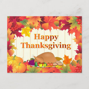 Cartão Postal De Festividades Férias de Ação de Graças e Folhas de outono na Tur