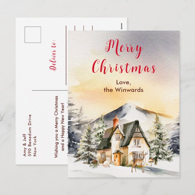 Cartão Postal De Festividades Férias de inverno Algodão Feliz Natal (Frente/Verso)