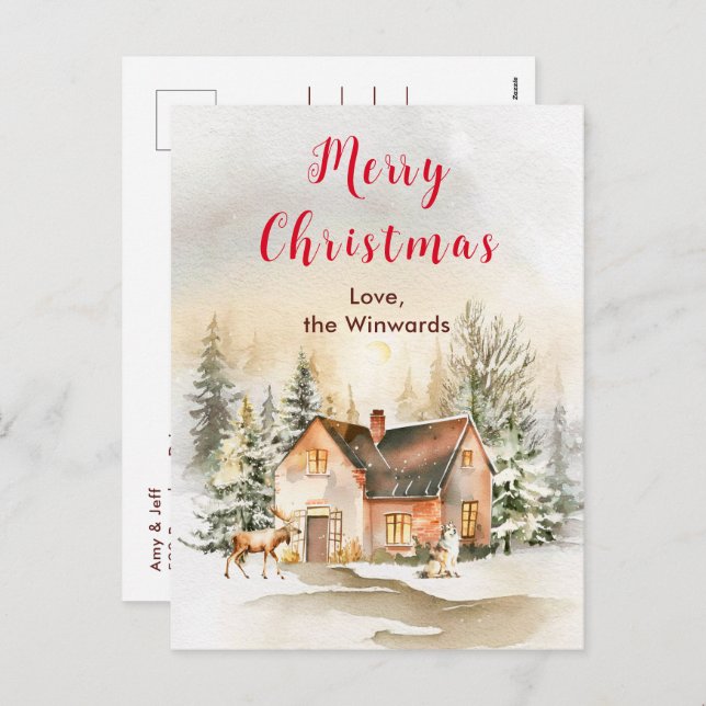 Cartão Postal De Festividades Férias de inverno Algodão Feliz Natal (Frente/Verso)