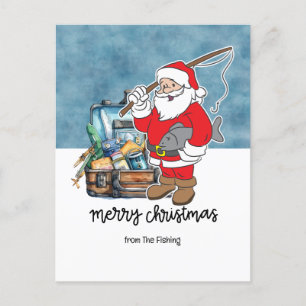 Cartão Postal De Festividades Férias de Natal com peixes Papais noeis