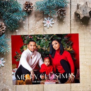 Cartão Postal De Festividades Férias de Natal Elegantes - Uma Foto da Família Sc
