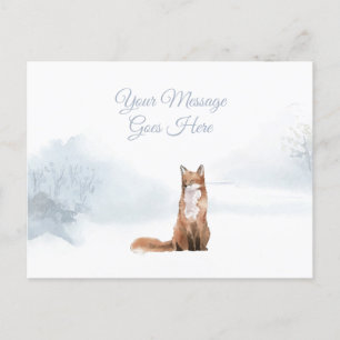 Cartão Postal De Festividades Férias de Natal Inverno Raposa Elegante Simples