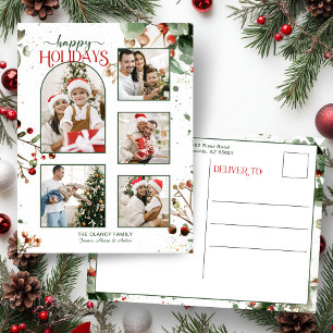 Cartão Postal De Festividades Férias Felizes Aquarela Folhas de Azevinho Botânic