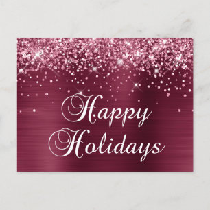Cartão Postal De Festividades Férias Felizes Brilho Burgundy Vermelho Foil