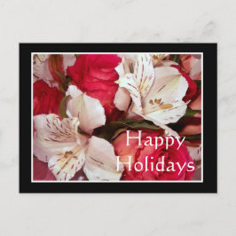 Cartão Postal De Festividades Férias felizes floral vermelha e branca felicidade