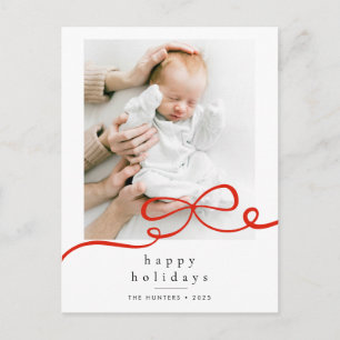 Cartão Postal De Festividades Férias Felizes Foto Simples Fita Vermelha