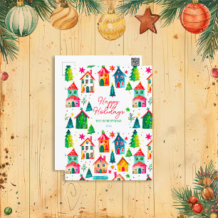 Cartão Postal De Festividades Férias Felizes nas Casas de Natal