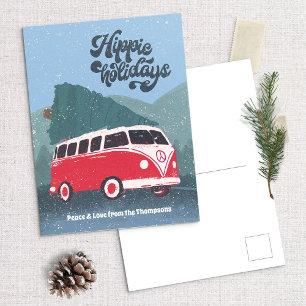 Cartão Postal De Festividades Férias Hippie Autocarro Retro de Natal Cartão Post