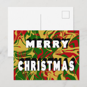 Cartão Postal De Festividades Férias Mármore Vermelho Verde Dourado Feliz Natal