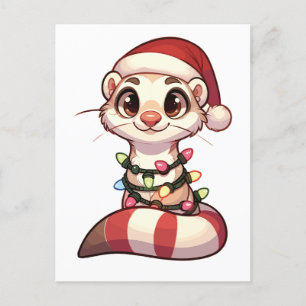 Cartão Postal De Festividades Ferret Feliz Natal Animais de inverno Furões