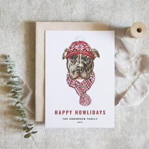 Cartão Postal De Festividades Fesação Watercolor Pitbull Feliz Howlidays