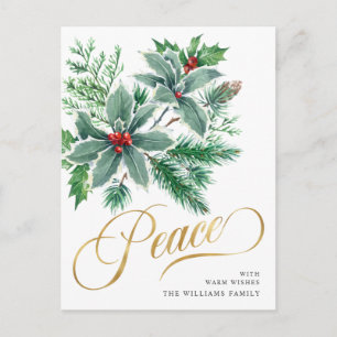 Cartão Postal De Festividades Feset Watercolor Holly Berry Saudação de Natal