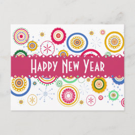 Cartão Postal De Festividades Festa de Ano Novo! Círculos Funciosos Coloridos le