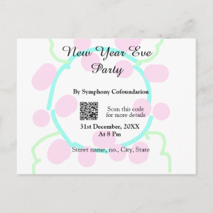 Cartão Postal De Festividades Festa de Ano Novo scan QR RSVP nome rosa azul