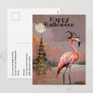 Cartão Postal De Festividades Festa de fantasia de Halloween de Mansão Assombrad