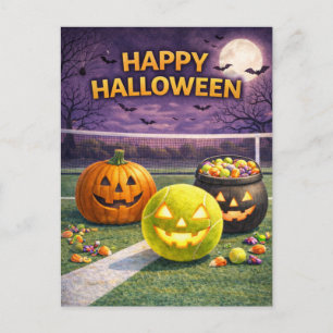 Cartão Postal De Festividades Festa de Halloween de Tênis no court