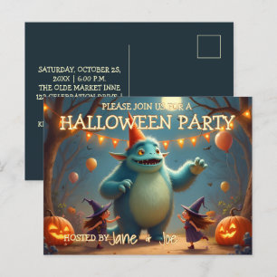 Cartão Postal De Festividades Festa de Halloween do Monstro Feliz para Crianças