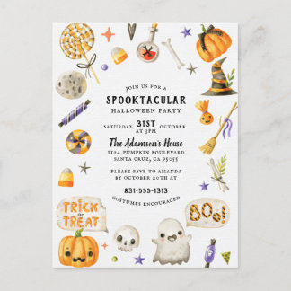 Cartão Postal De Festividades Festa de Halloween Spooktacular, Pintada pela Mão
