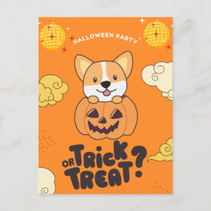 Cartão Postal De Festividades Festa de Halloween Truque ou Tratamento Corgi Abób