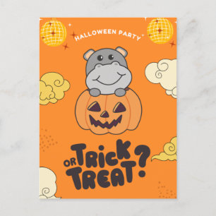 Cartão Postal De Festividades Festa de Halloween Truque ou Tratamento Hipopótamo