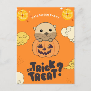 Cartão Postal De Festividades Festa de Halloween Truque ou Tratamento Lontra Abó