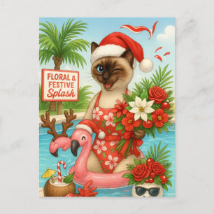 Cartão Postal De Festividades Festa de Natal em julho na Piscina para os amantes