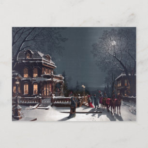 Cartão Postal De Festividades Festa de Natal Vitoriana, Carruagem de inverno