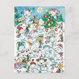 Cartão Postal De Festividades Festa de Pinguim do Urso Polar de Natal Bonito