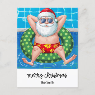 Cartão Postal De Festividades Festa de piscina com Papai Noel para o Natal em ju