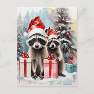 Cartão Postal De Festividades Festa de Raccoon de Natal