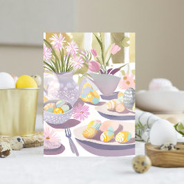 Cartão Postal De Festividades Festa do Chá de Aquarela Floral do Ovo de Páscoa