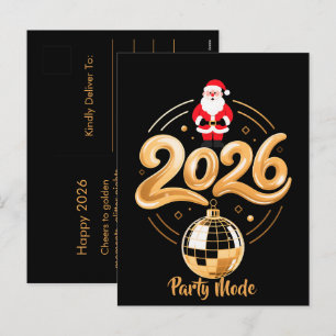 Cartão Postal De Festividades Festa do Papai Noel 2026 Modo Dourado Disco Natal