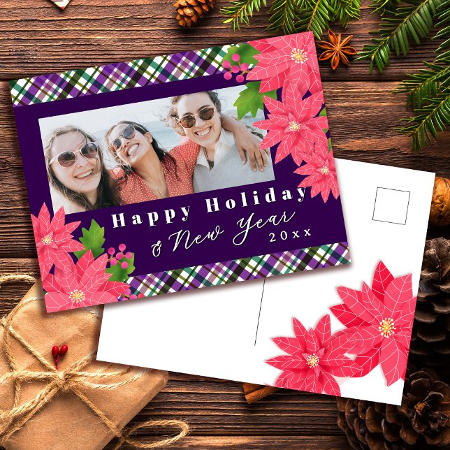 Cartão Postal De Festividades Festa Feliz Ano Novo Foto Poinsettia Roxa (Criador carregado)