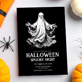 Cartão Postal De Festividades Festa noturna assustadora do Halloween com fantasm