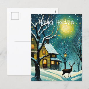 Cartão Postal De Festividades Festa Noturna de inverno Cheia Cabina de Lua no Na
