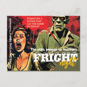 Cartão Postal De Festividades Festa Retro Frankenstein de Terror Vintage no Hall