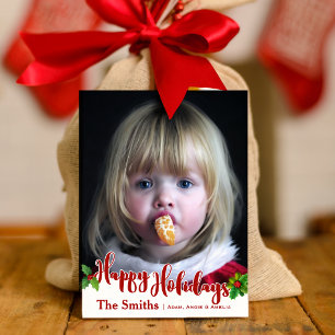 Cartão Postal De Festividades Festas Felizes Férias Caligrafia   Azevinho   Foto