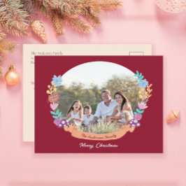 Cartão Postal De Festividades Festiva Floral Fora Vermelha Escura Foto Vermelha