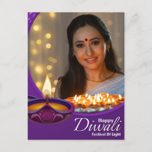 Cartão Postal De Festividades Festival Diwali feliz e personalizado de branco ro