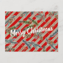 Cartão Postal De Festividades Festive Red Stripe Pine Spruce Cones Kraft Holiday