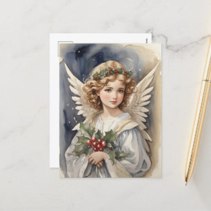 Cartão Postal De Festividades Festivo, aquarela de Natal, Angel Holiday