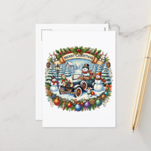 Cartão Postal De Festividades Festivo Feliz Natal Carro de neve