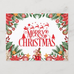 Cartão Postal De Festividades Festivo Feliz Natal Poinsettia, Ornamentos