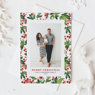 Cartão Postal De Festividades Festivo Greenery e Winterberry Foto Natal