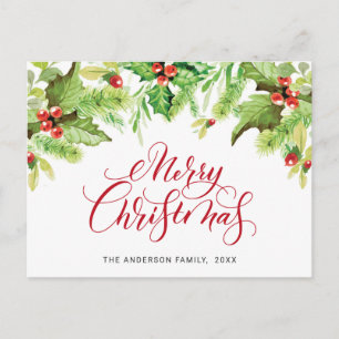 Cartão Postal De Festividades Festivo Holly Berry Mistletodo Natal Saudação H