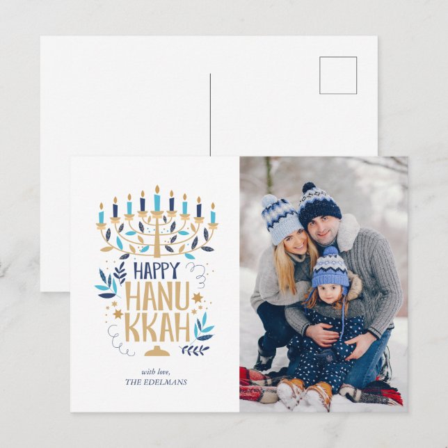 Cartão Postal De Festividades Festivo Menorah Happy Hanukkah (Frente/Verso)