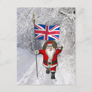 Cartão Postal De Festividades Festivo Papai Noel Com Bandeira Do Reino Unido