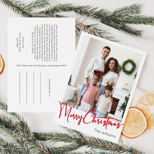 Cartão Postal De Festividades Festivo Red Script Feliz Natal Foto Vertical (Criador carregado)